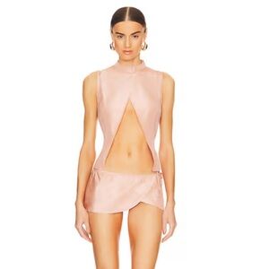 MIAOU 100% Silk Yara Cleo Set 2 Piece Skirt Set Blouse Y2k 90s Pink XS NEW